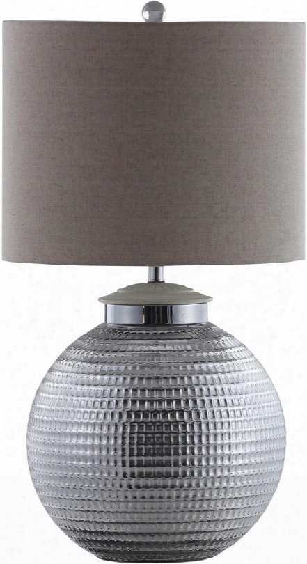 Lamps Collection 961223 Table Lamp With Round Silver Metal Base Bulb Not Included And Natural Linen-like Shade In Oatmeal