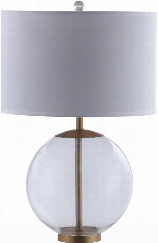 Lamps Collection 961227 Table Lamp With Clear Glass Base Brass Metal Accents Bulb Not Included And Fabric Drum Shade In White