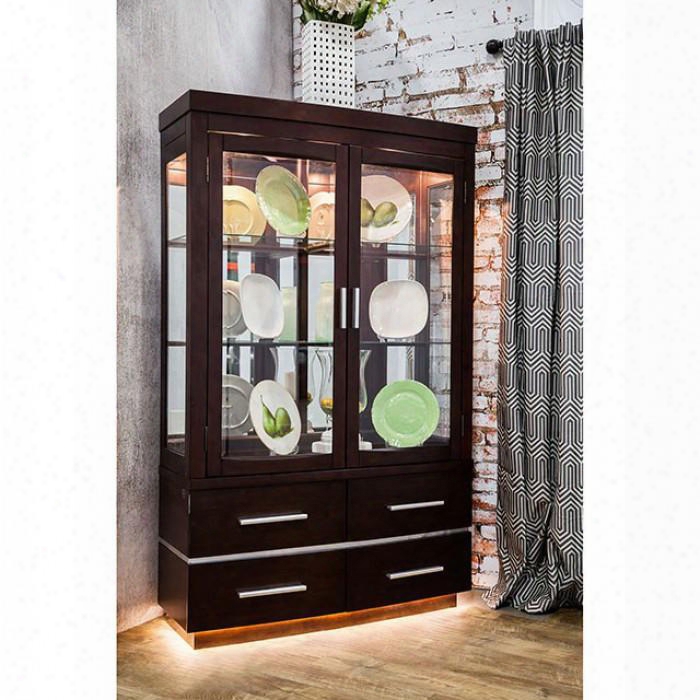 Lawrence Collection Cm3130hb 48" Curio With Under Cabinet Lighting Mirrored Back And Glass Shelves In Dark