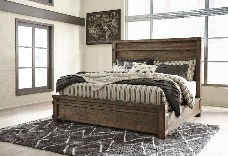 Leystone Collection B614-50/82/97 King Size Panel Bed With Wire-brushed Details Thick Bed Posts And Tall Mansion Styled Headboard In Dark