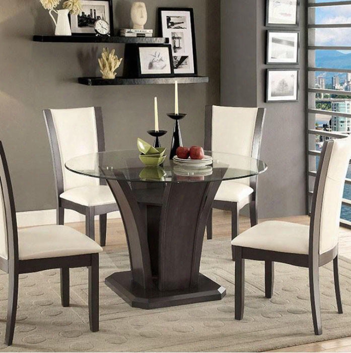 Manhattan I Collection Cm3710gy-rt-table 54" Round Dining Table With 12mm Beveled Glass Top And Unique Pedestal Base In