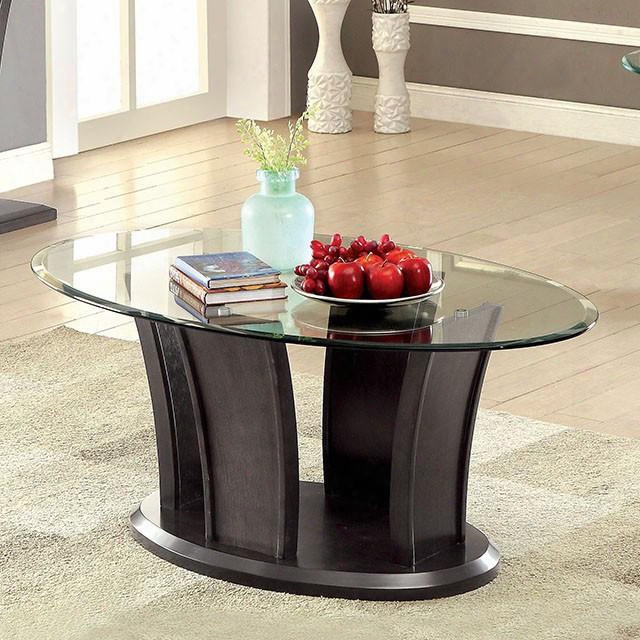 Manhattan Iv Cm4104gy-c-pk 48" Oval Coffee Table With Beveled 10mm Glass Top And Flared Base In