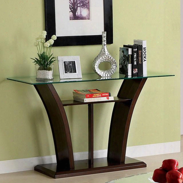 Manhattan Iv Collection Cm4104s 50" Sofa Table With Open Shelf Beveled 12mm Glass Top And Flared Base In Dark