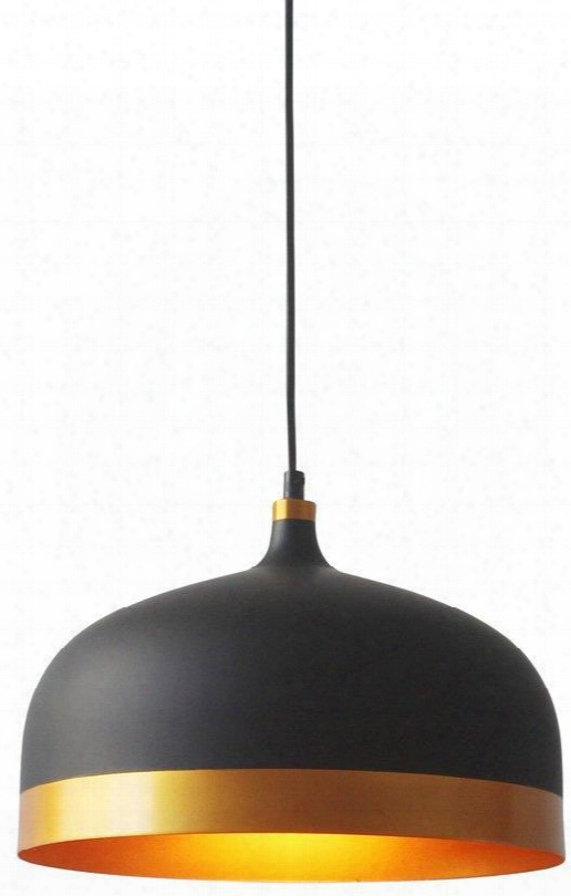 Melaina Collection Ls-c170 13" X 8.75" Pendant Lamp With Gold Band Rim Black Cord Led Light Compatible And Iron Construction In Matte Black