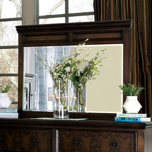 Minerva Collection Cm7839m 48" X 40" Mirror With Beveled Edges Rectangle Shape Solid Wood And Wood Veneers Frame Construction In Walnut