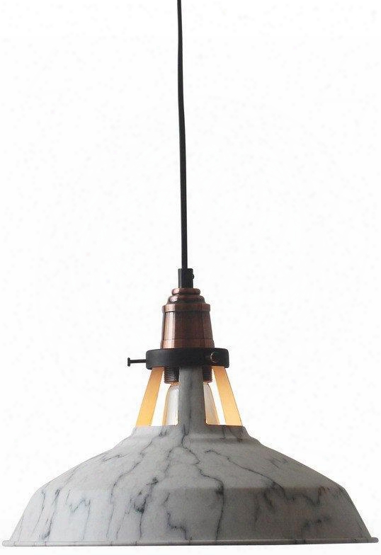 Morrison Collection Ls-c149 12.25" X1 1" Pendant Lamp With Black Cord Led Light Compatible Painted Shade Iron And Aluminum Construction In Marble