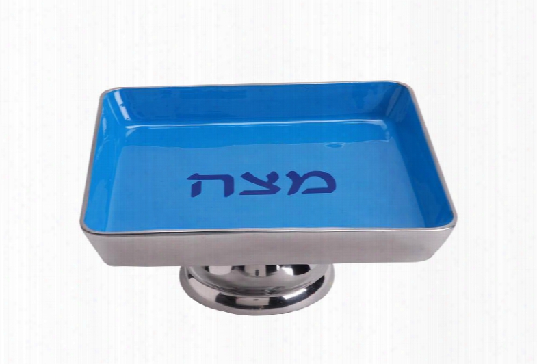 Mt-707 9" X 9" Handmade Passover Matzah Tray With Brushed Aluminum Frame Pedestal And Detailed Lettering In Silver And