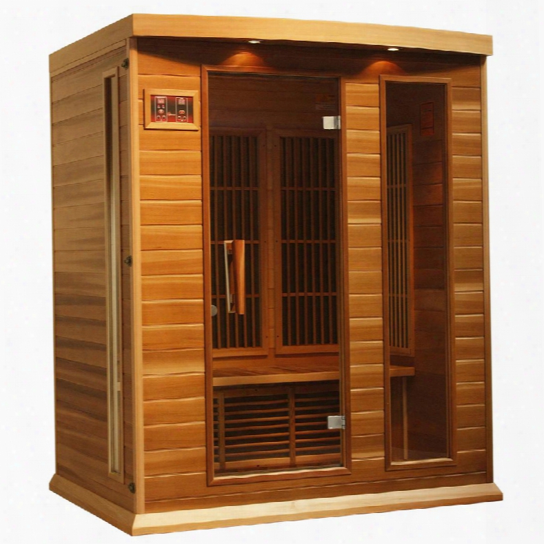 Mx-k306-01-redcedar 75" Low Emf Far Infrared Sauna Wth 3 Person Capacity 7 Carbon Heating Elements Chromotherapy Lighting Led Control Panels Sd And Usb