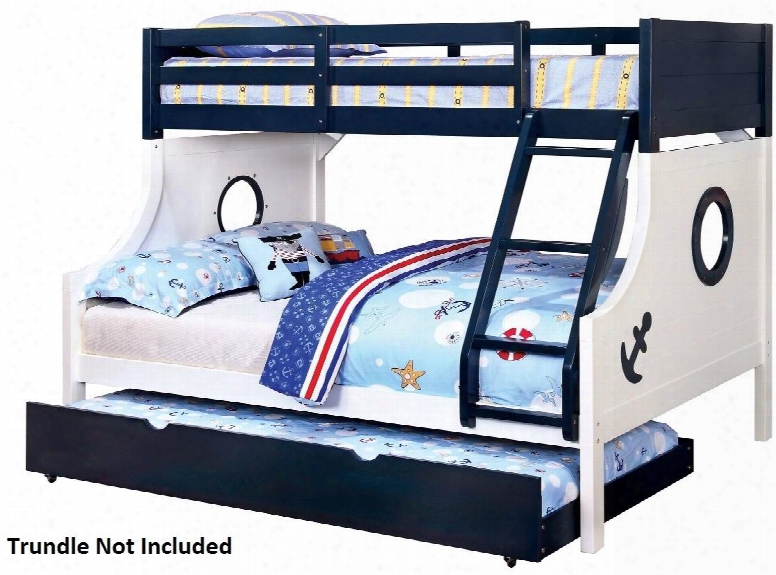 Nautia Collection Cm-bk629-bed Twin Over Full Size Bunk Bed With Nautical Style Anchor Decals Attached Abgled Ladder Solid Wood And Wood Veneers