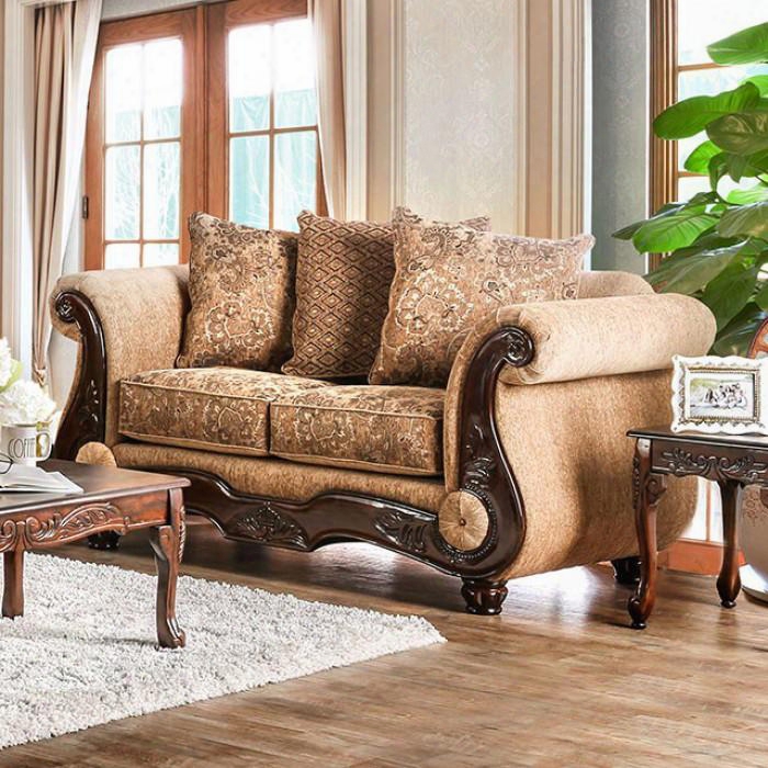 Nicanor Collection Sm6407-lv 73" Love Seat With Chenille Fabric Loose Back Pillows Rolled Arms And Bun Feet In Tan And