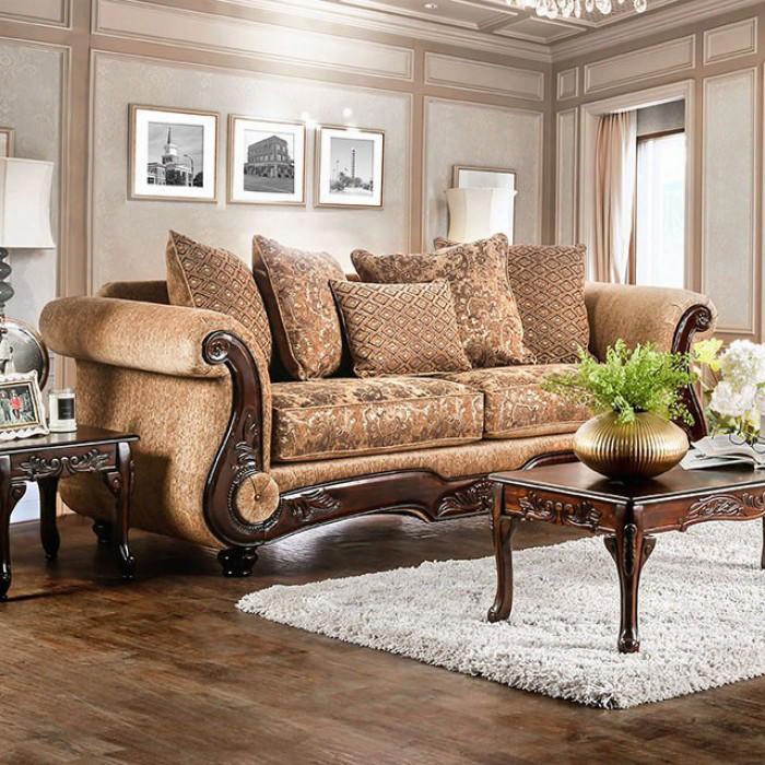 Nicanor Collection Sm6407-sf 94" Sofa With Chenille Fabric Loose Back Pillows Rolled Arms And Bun Feet In Tan And