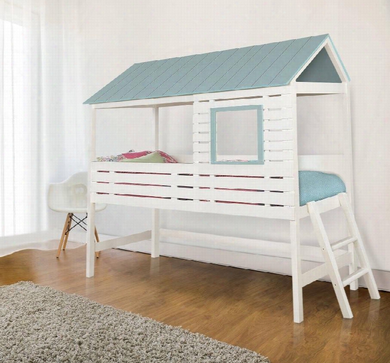 Omestad Collection Cm7135-bed Twin Size Loft Bed With Angled Ladder House Design Authentic Roof Top Cut-out Windows And Wood Veneerss Construction In White