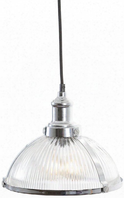Owen Collection Ls-c117 10" X 5" Pendant Lamp With Fully Dimmable Black Fabric Cord Glass Shade Led Light Compatible And Iron Construction In Chrome