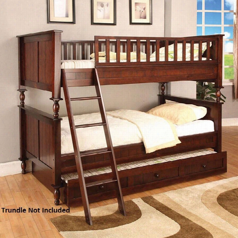 Radcliff Collection Cm-bk001t-bed Twin Size Bunk Bed With Angled Ladder 10 Pc Slats Top/bottom Solid Wood And Wood Veneers Construction In Brown Cherry