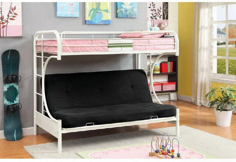 Rainbow Collection Cm-bk1034-wh-bed Twin Size Bunk Bed With Futon Base Attached Ladder Improved Rail Reinforcement Non-recycled Heavy Gauge Tubing And Metal