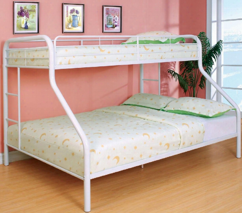 Rainbow Collection Cm-bk1133wh-bed Twin Over Queen Size Bed With Improved Rail Reinforcement Non-recycled Heavy Gauge Tubing And Full Metal Construction In