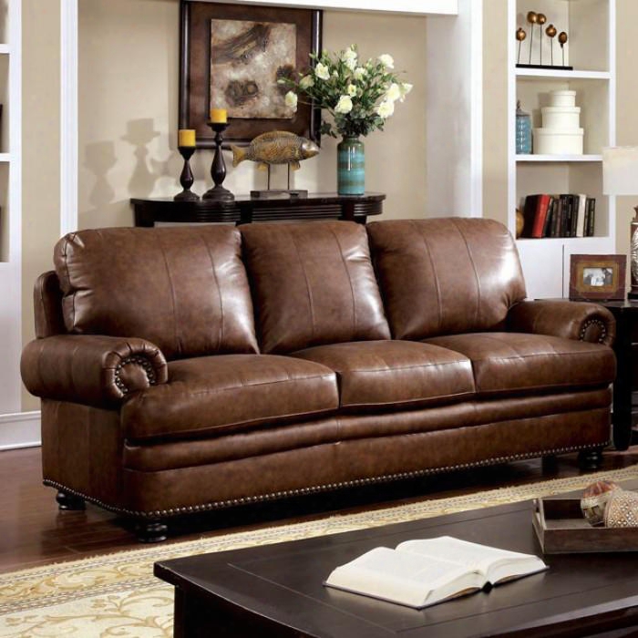 Reinhardt Collection Cm6318-sf 89" Sofa With Top Grain Leather Match Nailhead Trim And Rolled Arms In