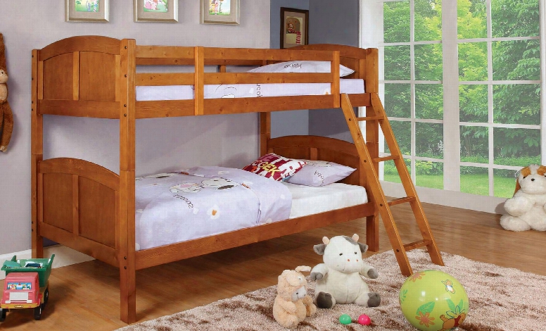 Rexford Collection Cm-bk903oak-bed Twin Size Bunk Bed With 6 Pc Slats Top/bottom Angled Ladder Solid Wood And Wood Veneers Construction In Oak