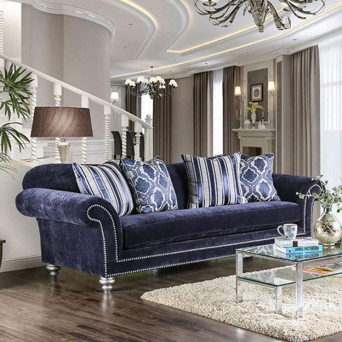 Safiya Collection Sm2234-sf 1o2" Sofa With Microfiber Upholstery Wooden Silver Bun Feet And Oversized Rolled Arms In