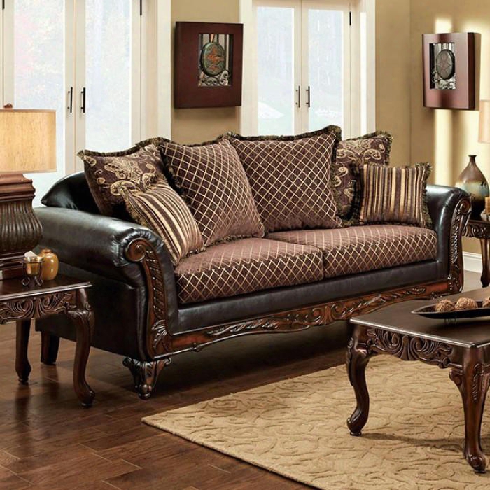 San Roque Collection Sm7635-sf 90" Sofa Attending Rolled Arms Intricate Wood Trim And Fabric & Leatherette