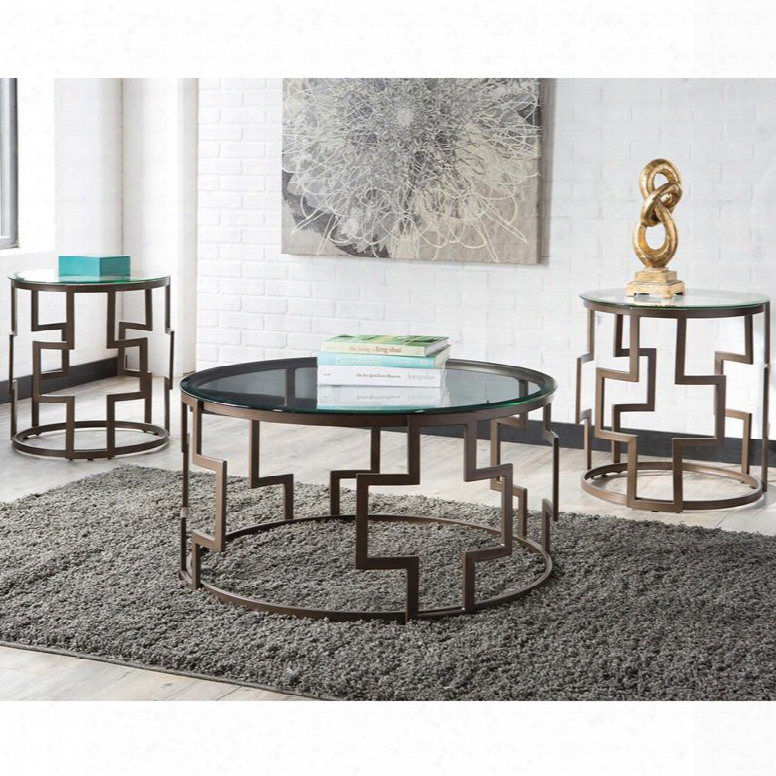 Signature Design By Ashley Frostine Fsd-ts3-10db-gg 3 Pc Occasional Table Set With Clear Beveled Tempered Glass Top Tubular Steel Frame And Powder Coat Finish