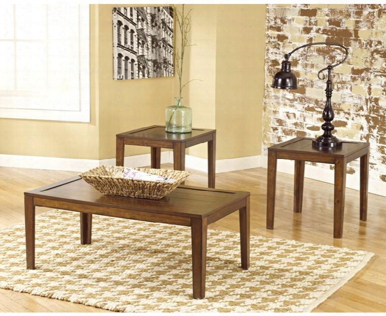 Signature Design By Ashley Hollytyne Fsd-ts3-13bn-gg 3 Pc Occasional Table Set With Framed Plank Detailed Top Veneer And Solid Hardwo Od Frame In Medium Brown