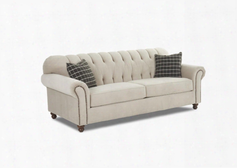 Sinclair Collection K13710-s-to-bf 90" Sofa With Button Tufted Back Rolled Arms And Welted Details In Tina Oyster And Pillows In Brannon