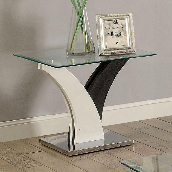 Sloane Collecti On Cm4244e-table 24" End Table With Two-tone Design Stainless Steel Base Panel And 8mm Beveled Tempered Glass Top In White And Dark
