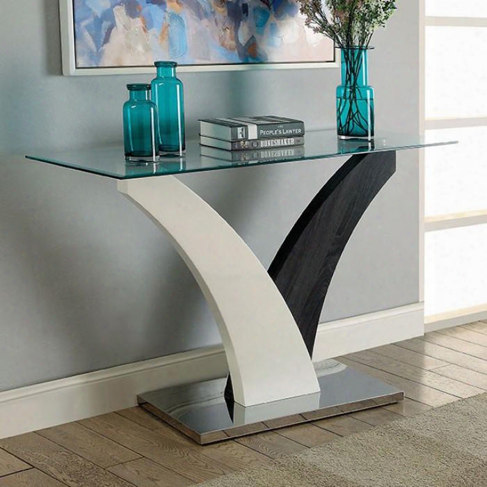 Sloane Collection Cm4244s-table 48" Sofa Table With Two-tone Design Stainless Steel Base Panel And 8mm Beveled Tempered Glass Top In White And Dark