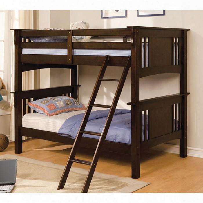 Spring Creek Collection Cm-bk602t-exp-bed Twin/twin Bunk Bed With Mission Style Angled Ladder 10 Pc. Slats Top And Bottom Solid Wood Wood Veneer In Dark