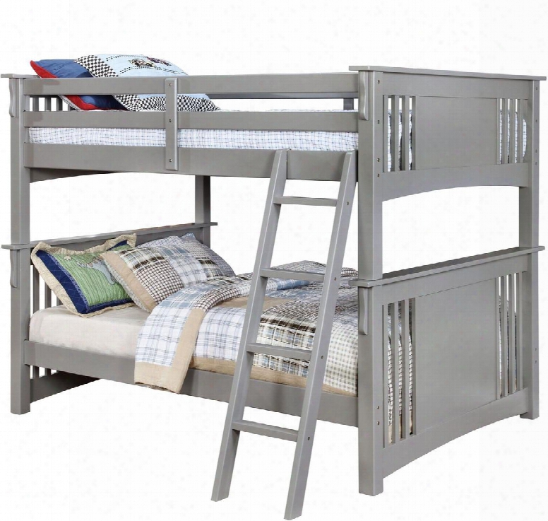 Spring Creek Collection Cm-bk603gy-bed Full Size Bunk Bed With Angled Ladder 10 Pc Slats Top/bottom Solid Wood And Wood Veneer Constructipn In Grey