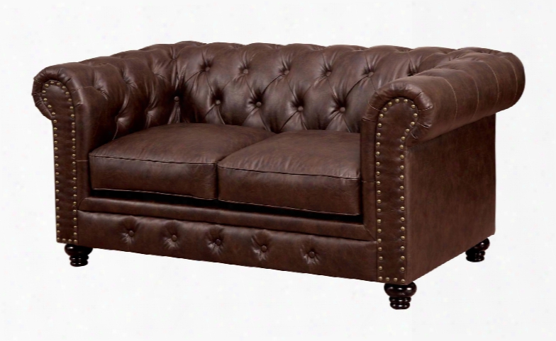 Stanford Collection Cm6269br-lv 67" Love Seat With Rolled Arms Nailhead Trim And Bun Feet In