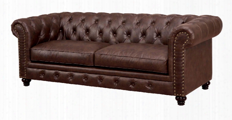 Stanford Collection Cm6269br-sf 90" Sofa With Rolled Arms Nailhead Trim And Bun Feet In