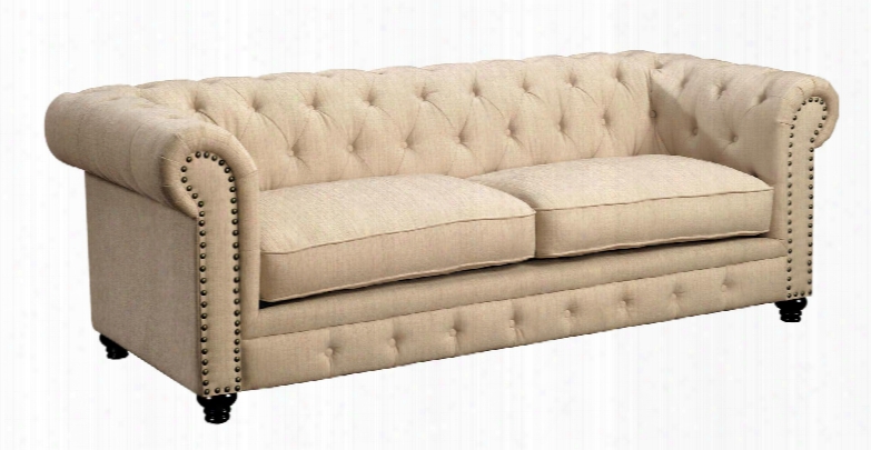 Stanford Collection Cm6269iv-sf 90" Sofa With Rolled Arms Nailhead Trim And Bun Feet In