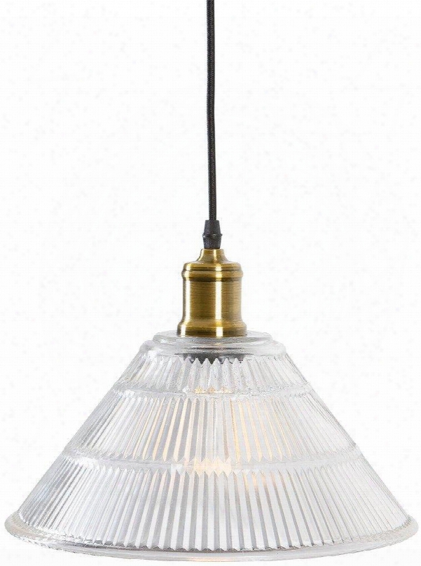 Swalwell Collection Ls-c124 11.8" X 8.5" Pendant Lamp With Conical Glass Shade Black Fabric Cord Brass Accents And Iron Construction In Matte Black And