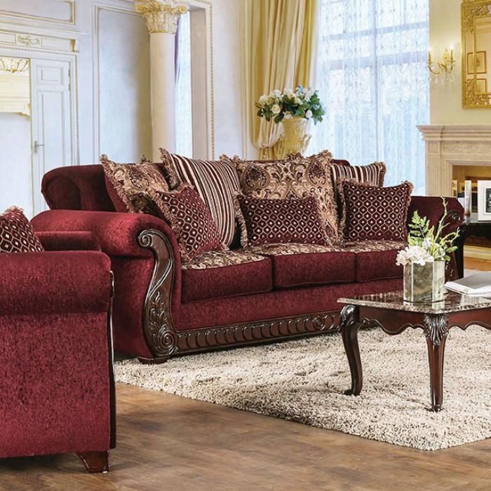 Tabitha Collection Sm6110-sf 94" Sofa With Rolled Arms Intricate Wood Trim And Fabric In