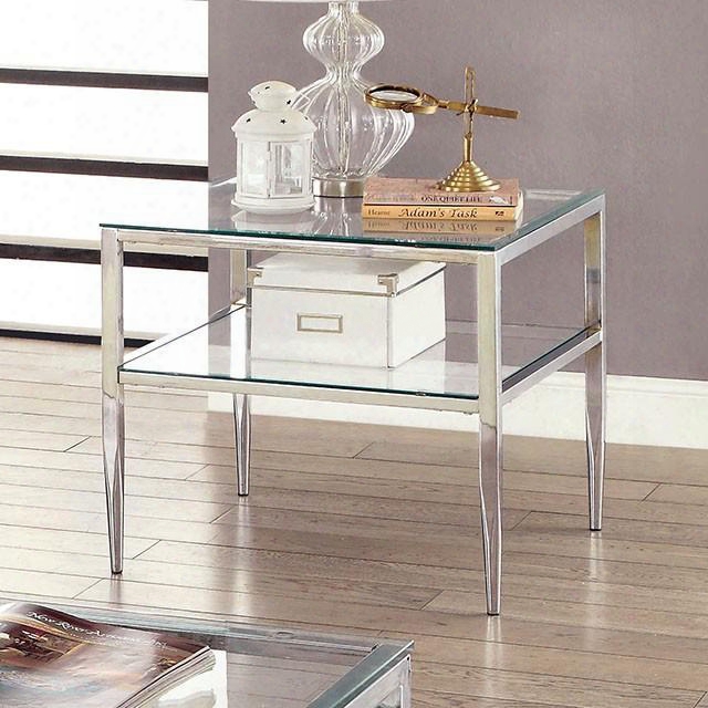 Tanika Collection Cm4162crm-e-pk  22" End Table With Open Shelf Chrome Frame Tapering Legs And 8mm Tempered And Beveled Glass Top In