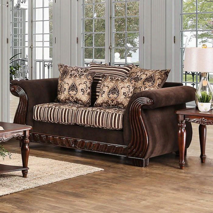 Thales Collection Sm6208-lv 73" Love Seat With Chenille Fabric Intricate Wood Trim Loose Back Pillows And Rolled Arms In