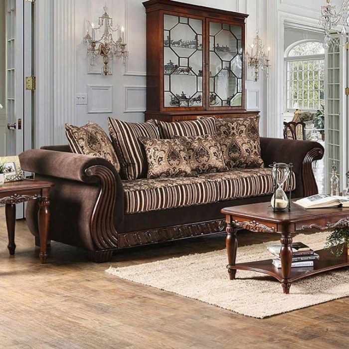 Thales Collection Sm6208-sf 95" Sofa With Chenille Fabric Intricate Wood Trim Loose Back Pillows And Rolled Arms In