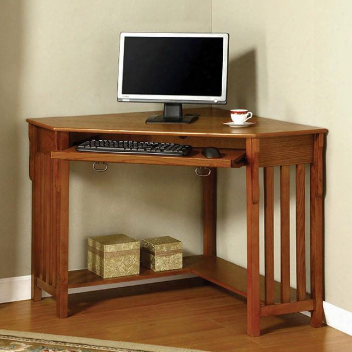 Toledo Cm-dk6641 Corner Desk With Keyboard Tray Solid Wood Wood Veneer And Others Open Bottom Shelf Medium Oak Finish In Medium