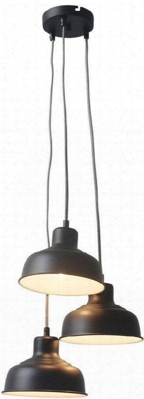 Trio Collection Ls-c143 6.75" X 4.75" Pendant Lamp With Round Shade Dimmable Led Light Compatible Black Cord And Iron Construction In Matte Black