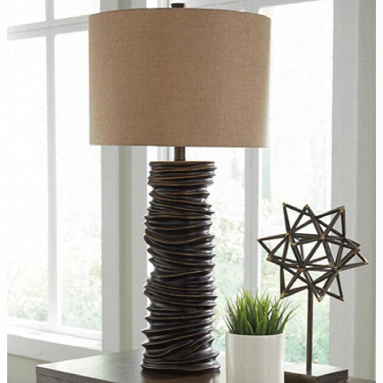 Turbotic Collection L235504 Table Lamp With Fabric Drum Shade 3-way Switch And Type A Bulb In Brown And Gold
