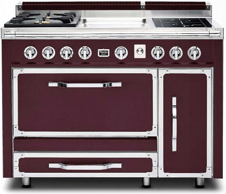 Tvdr480-2gibx 48" Tuscany Series Professional Dual Fuel Range With 2 Sealed Burners 2 Induction Elements And A Griddle Dual Ovens And Porcelain Coated Cast