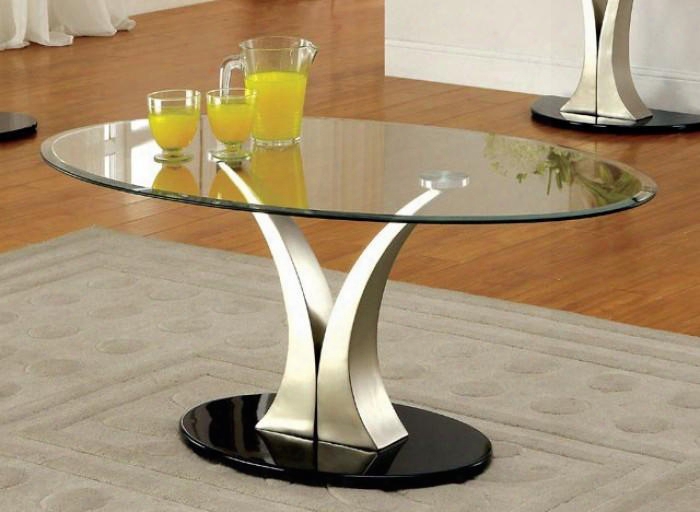 Valo Collection Cm4727c 48" Coffee Table  With 8mm Beveled Tepered Glass Head V-pedestal And Satin Plated Finish In Siler And