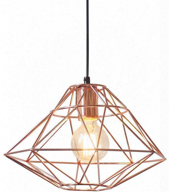 Wellington Collection Ls-c137 13.5" X 8.25" Pendant Lamp With Black Suspension Cord Geometric Configuration And Iron Construction In Copper
