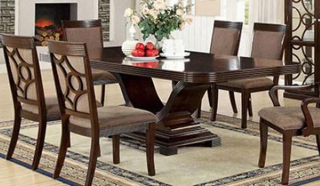 Woodmont Collection Cm3663t-table 76"-96" Extendable Dining Table With Scrolled Edging V-shape Table Base And 20" Expandable Leaf In