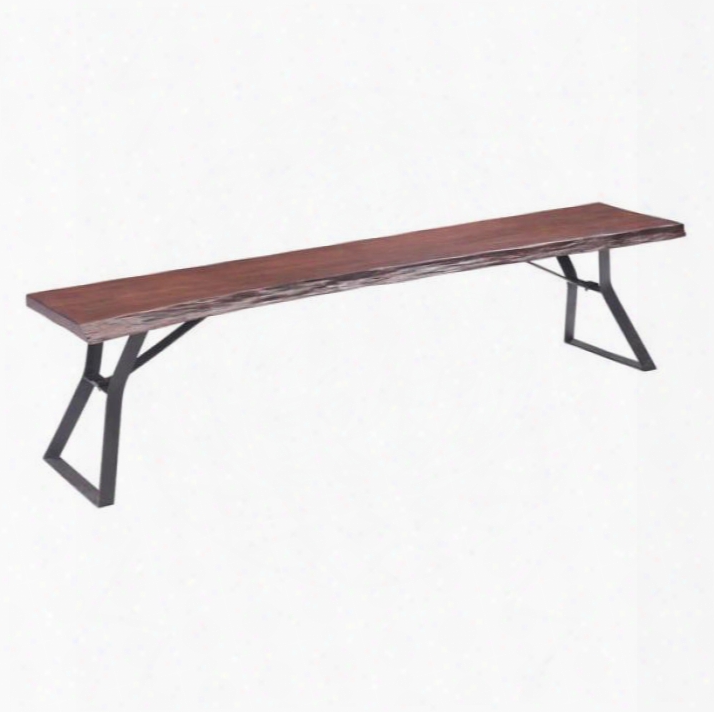 100429 Omaha 70" Bench With Black Metal Base Unique Angled And Sturdy Geometric Design In Distressed Cherry Oak