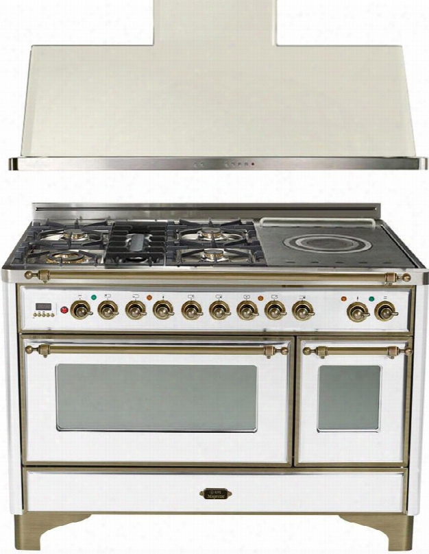 2-piece True White Kitchen Package With Um120sdmpby 48" Freestanding Dual Fuel Range (oiled Bronze Trim 5 Burners French Cooktop) And Uam120b 48&qupt; Wall Mount