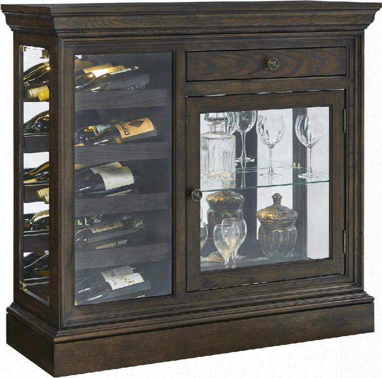 21551 44" Kelston Mirrored Wine Console With Two Glass Doors Two Led Lights With 3-way Touch Dimmer Switch Wine Rack Simple Pulls And Molding Detail In