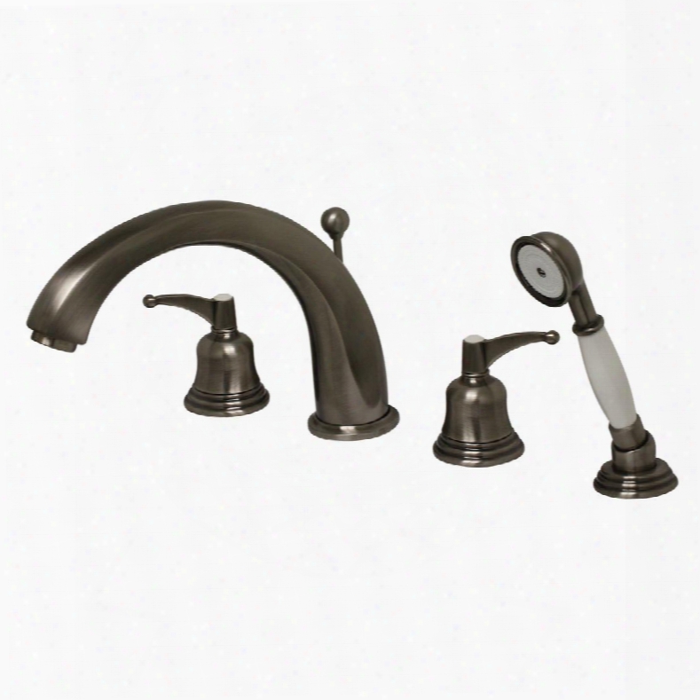 514433tfp Blairhaus Adams Deck Mount Tub Filler Set With Smooth Lined Arcing Spout Bell-shaped Lever Handles Beveled Escutcheons Hand Held Shower With White